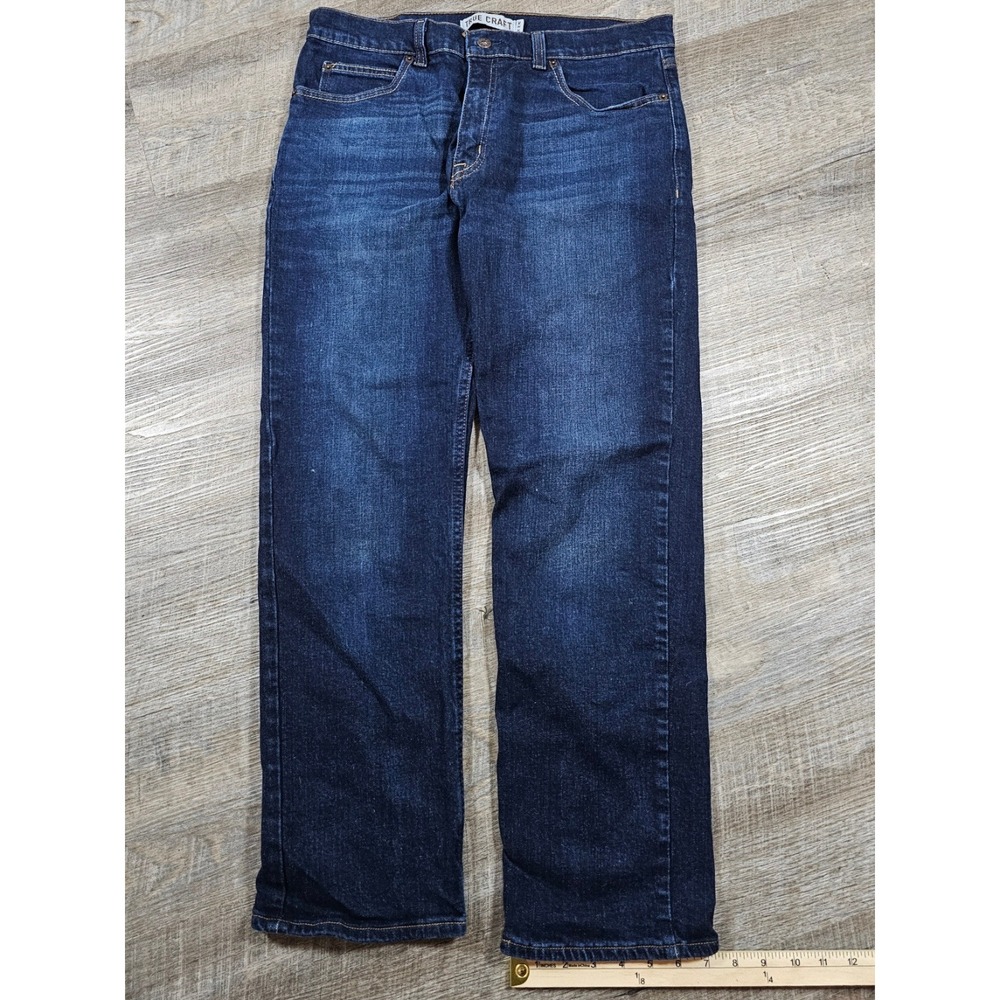 True Craft Mens Dark Wash Straight Leg Denim Jeans Blue Size 34x30 Style 9988